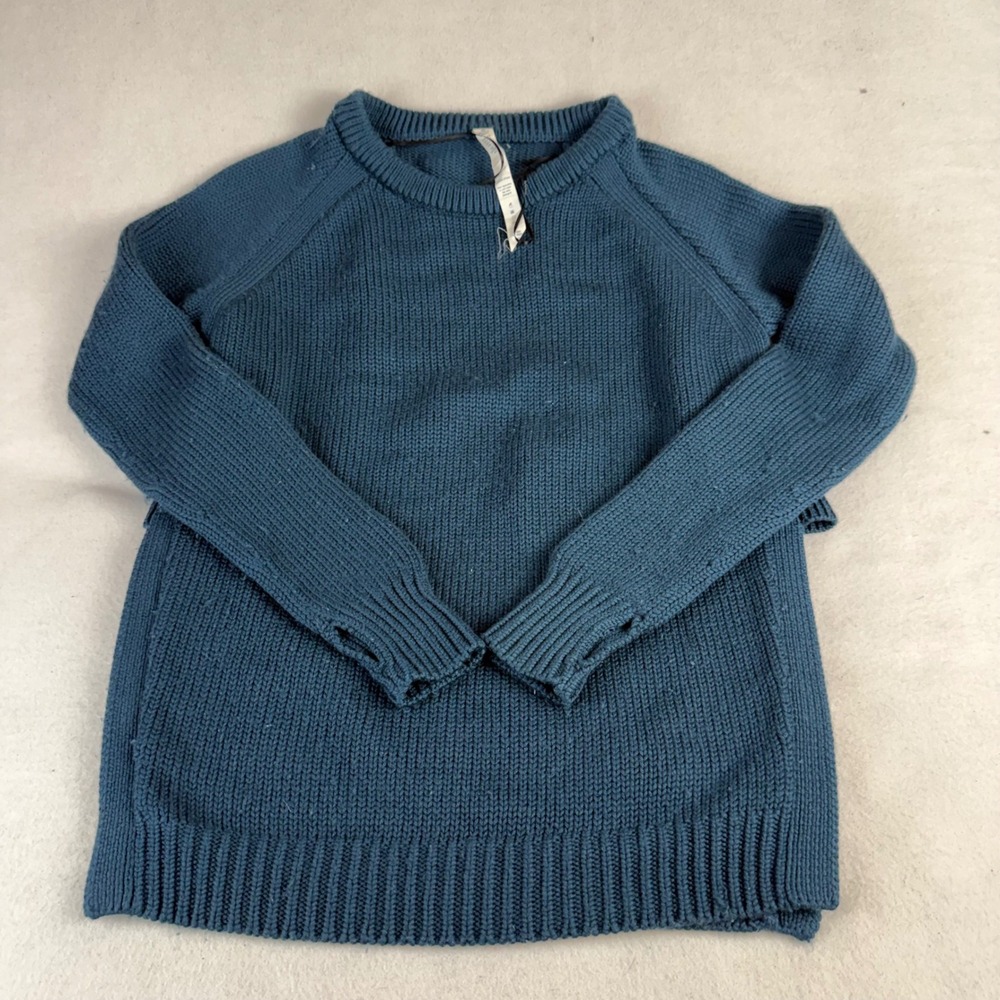 Lululemon 100% Merino Wool Chunky Knit Raglan Sweater Teal Blue Womens 8